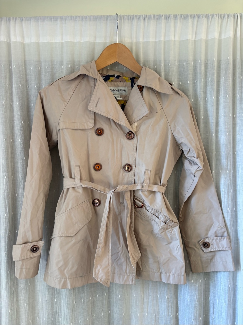 London Fog Light Beige Double-Breasted Trench with Belt